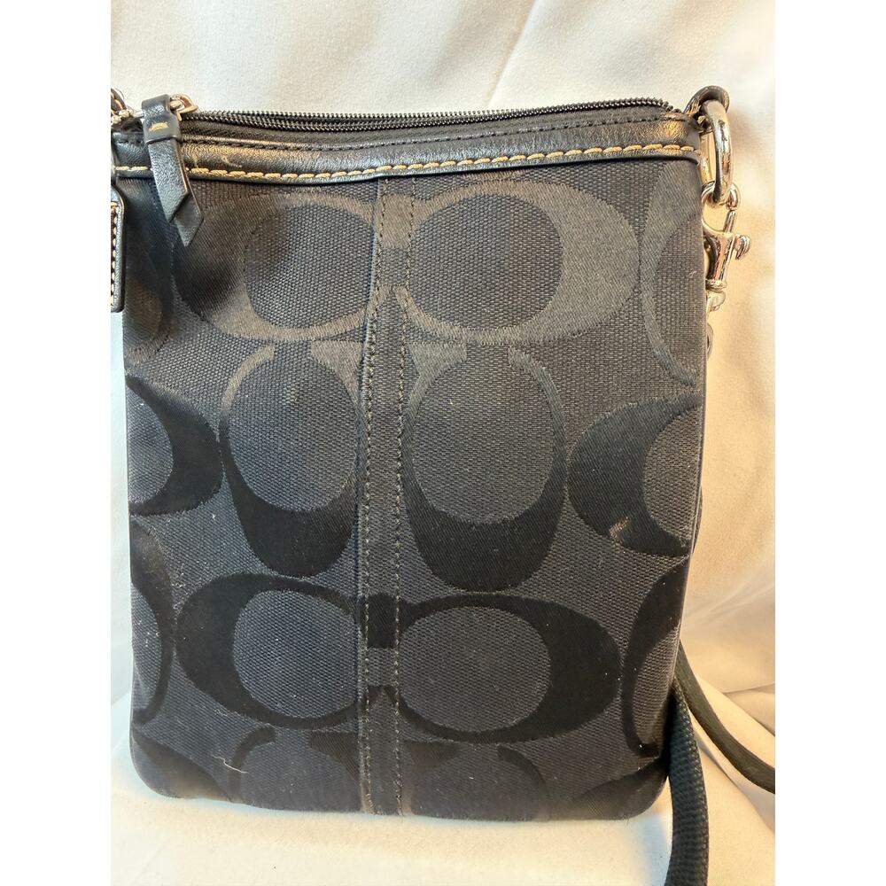 Coach Signature jacquard Crossbody Bag 4680 blsck Canvas Leather Trim Authentic - Picture 4 of 7